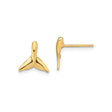 14k Yellow Gold Whale Tail Stud Earrings, Minimalist Nautical Ocean Theme for Women