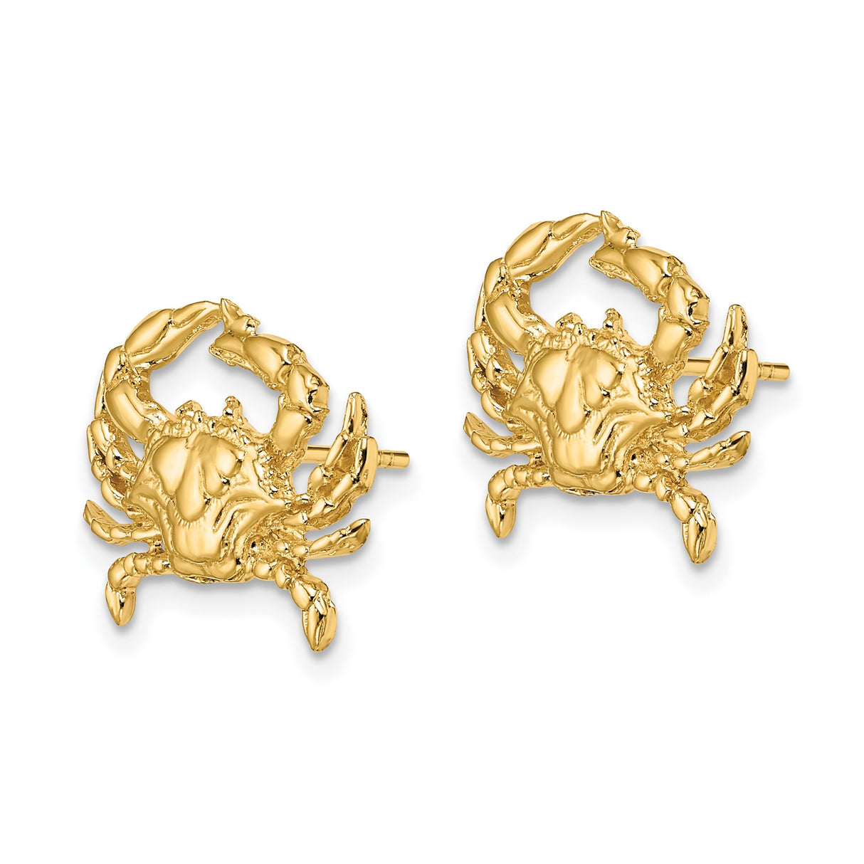 14k Yellow Gold Crab Stud Earrings, Nautical Style with Cancer Zodiac Symbol for Women