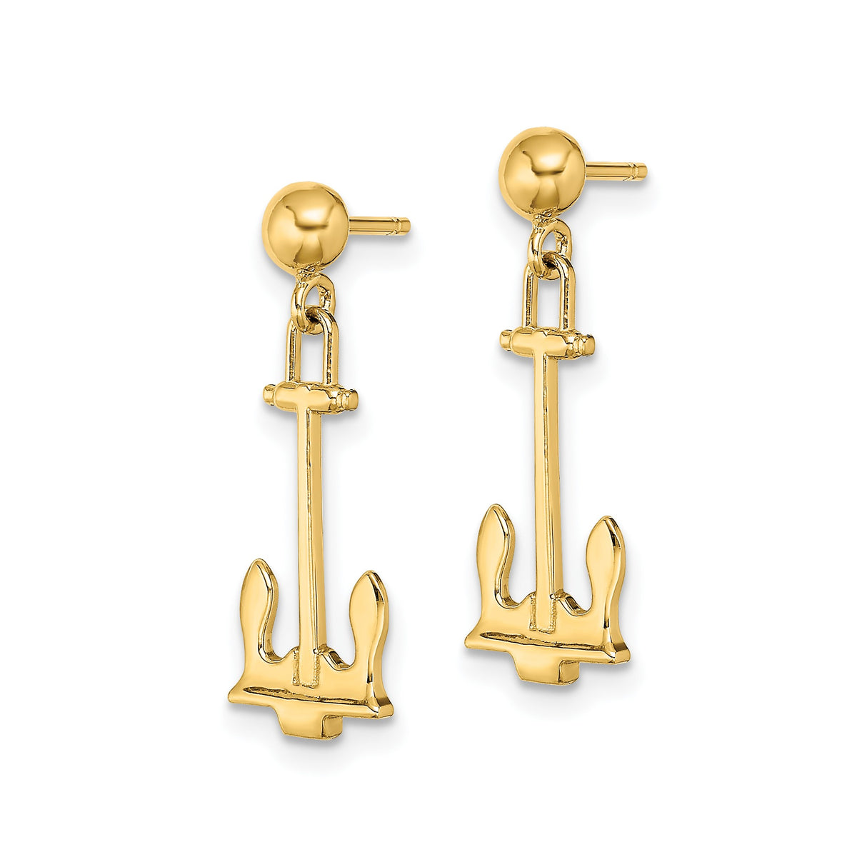 14k Yellow Gold Anchor Dangle Earrings, Nautical Stud Design for Women