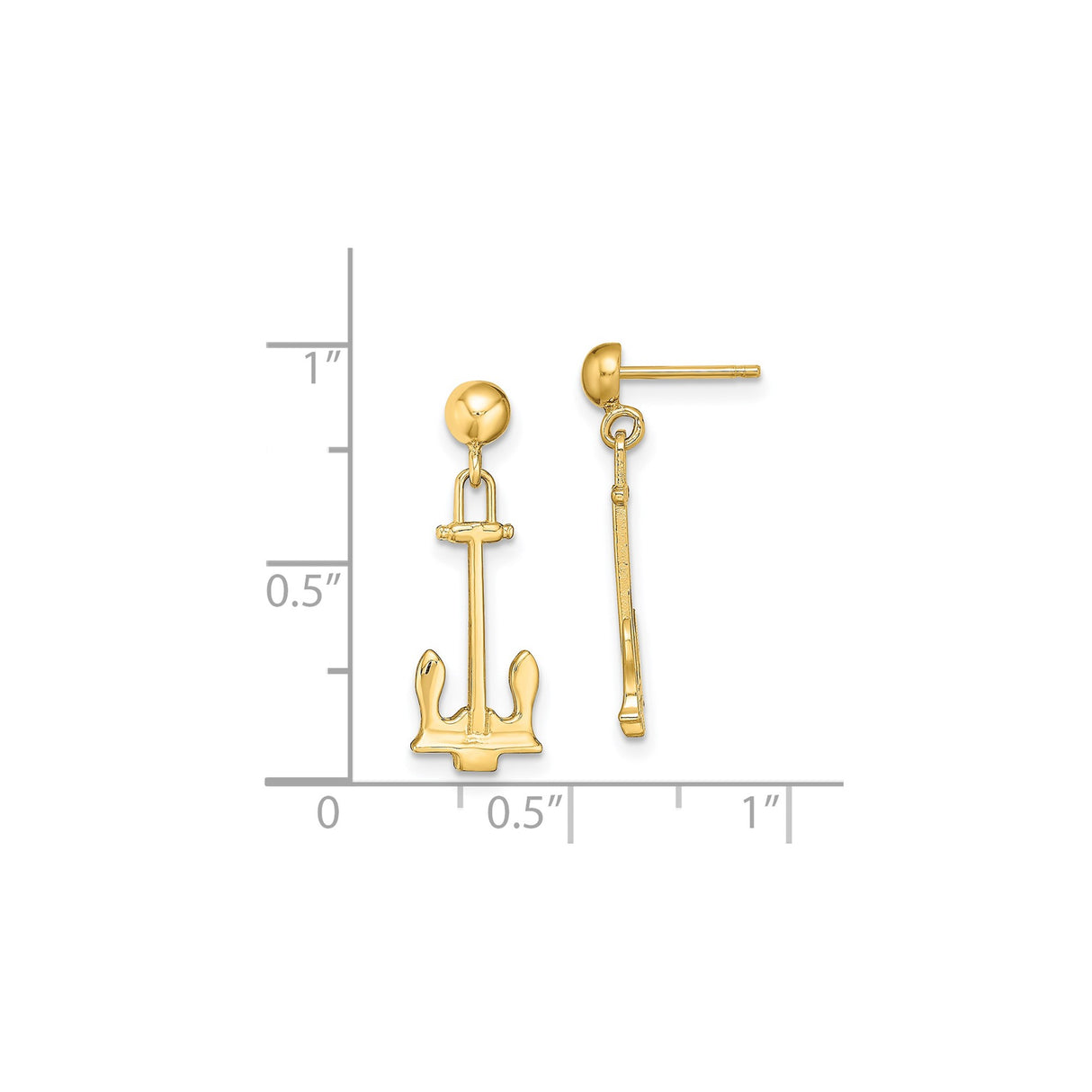 14k Yellow Gold Anchor Dangle Earrings, Nautical Stud Design for Women