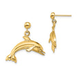 14k Yellow Gold Dolphin Dangle Earrings with Polished Leaping Dolphin Design, Ocean Theme