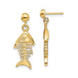 14k Yellow Gold Fishbone Dangle Earrings with Whimsical Skeleton Design