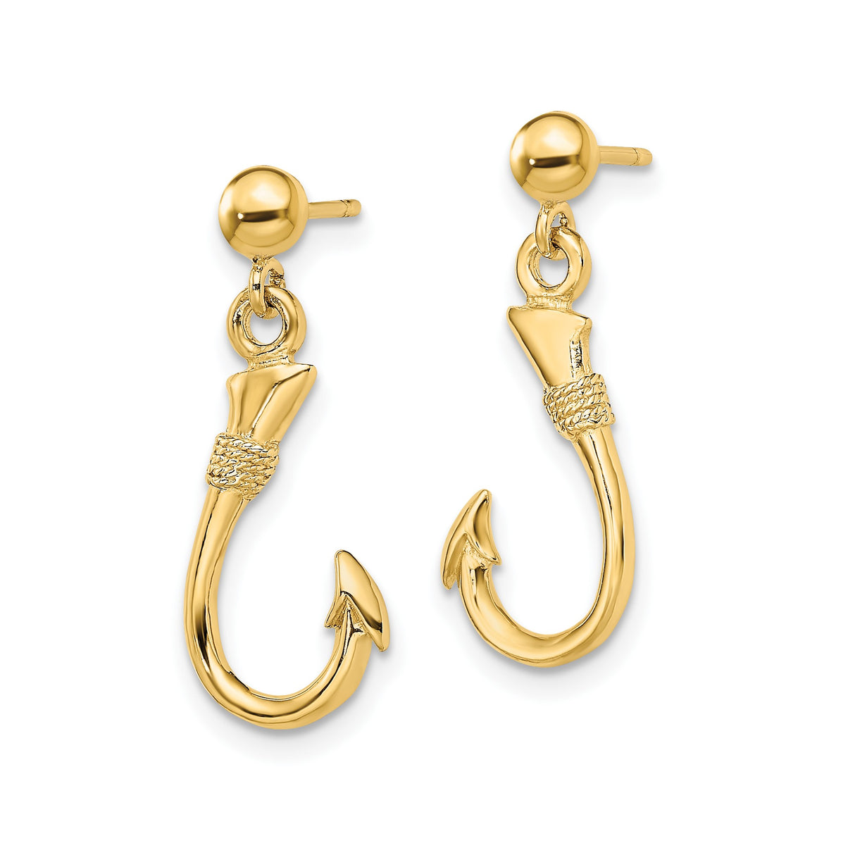 14k Yellow Gold Fishhook Dangle Earrings with Nautical Design