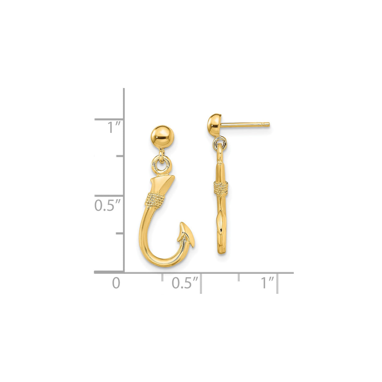14k Yellow Gold Fishhook Dangle Earrings with Nautical Design