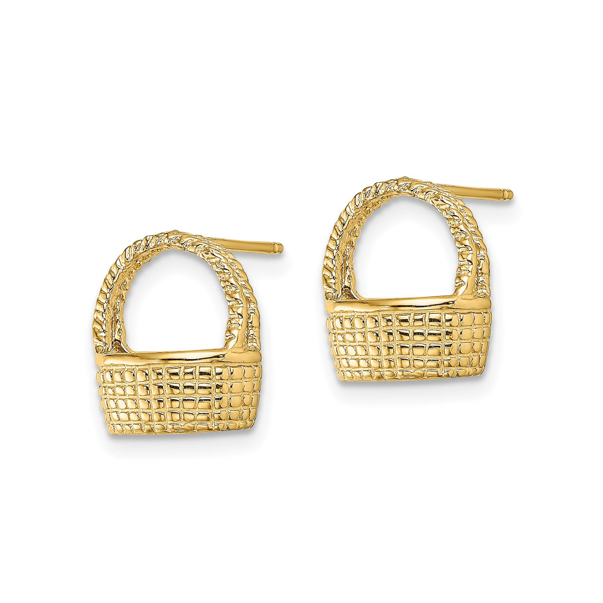 14k Yellow Gold Stud Earrings with Woven Basket Design and Flat Back Posts for Women