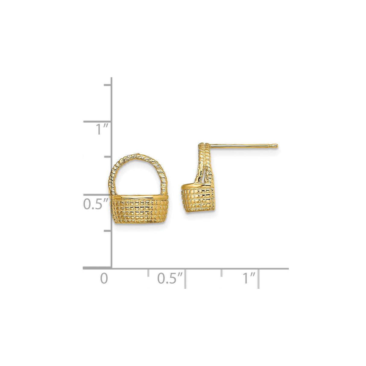 14k Yellow Gold Stud Earrings with Woven Basket Design and Flat Back Posts for Women