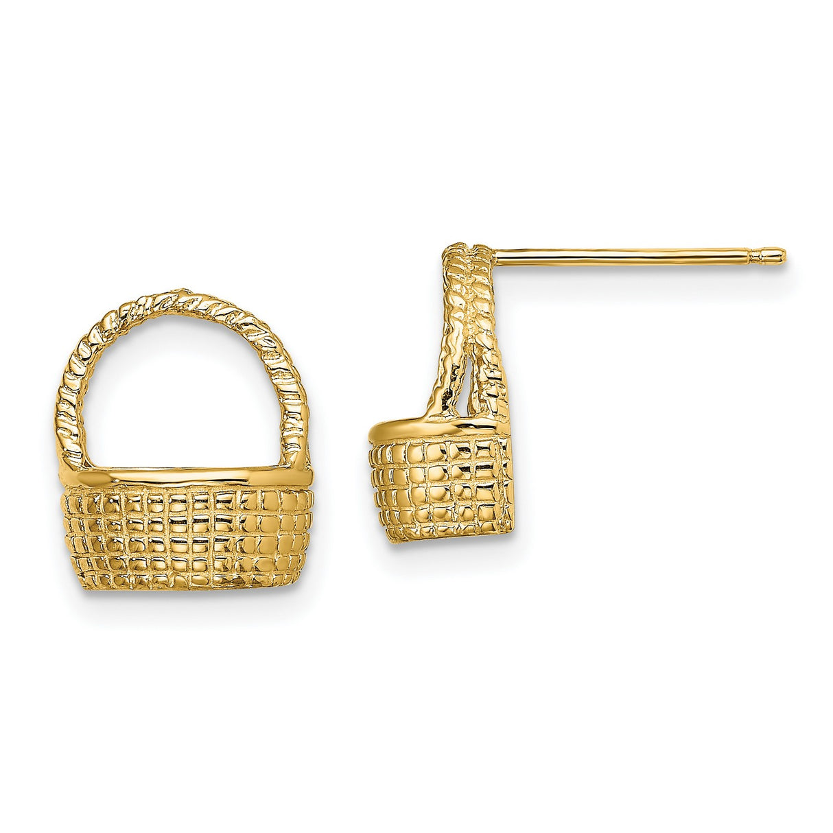 14k Yellow Gold Stud Earrings with Woven Basket Design and Flat Back Posts for Women