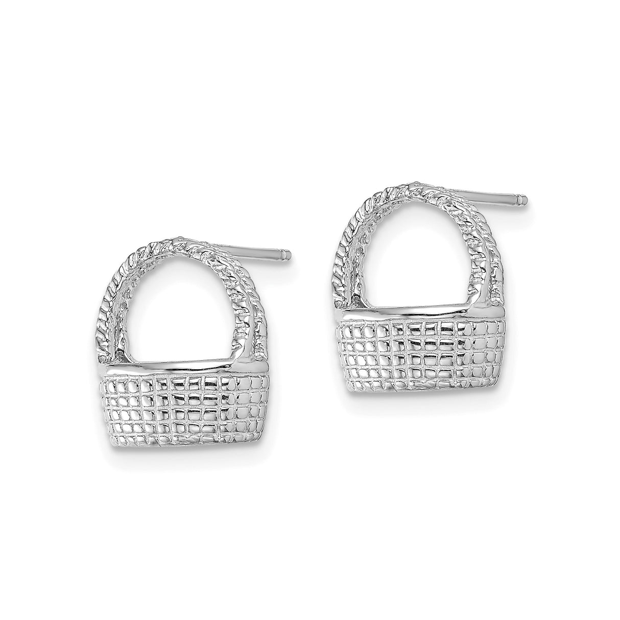 14k White Gold Stud Earrings with Woven Texture and Flat Back Posts