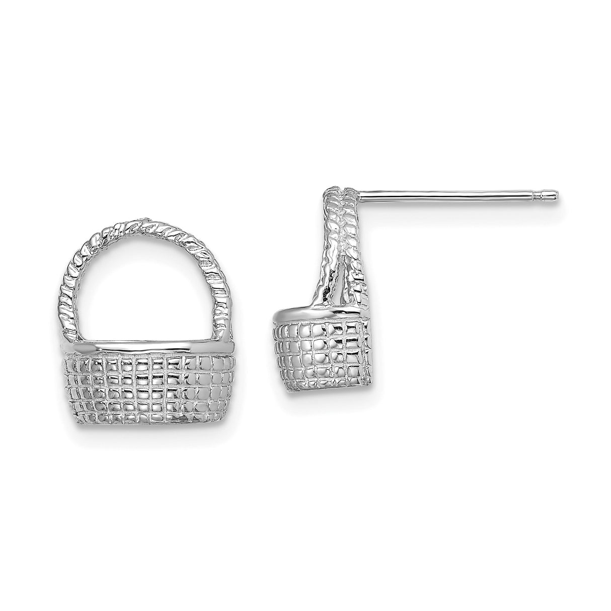 14k White Gold Stud Earrings with Woven Texture and Flat Back Posts
