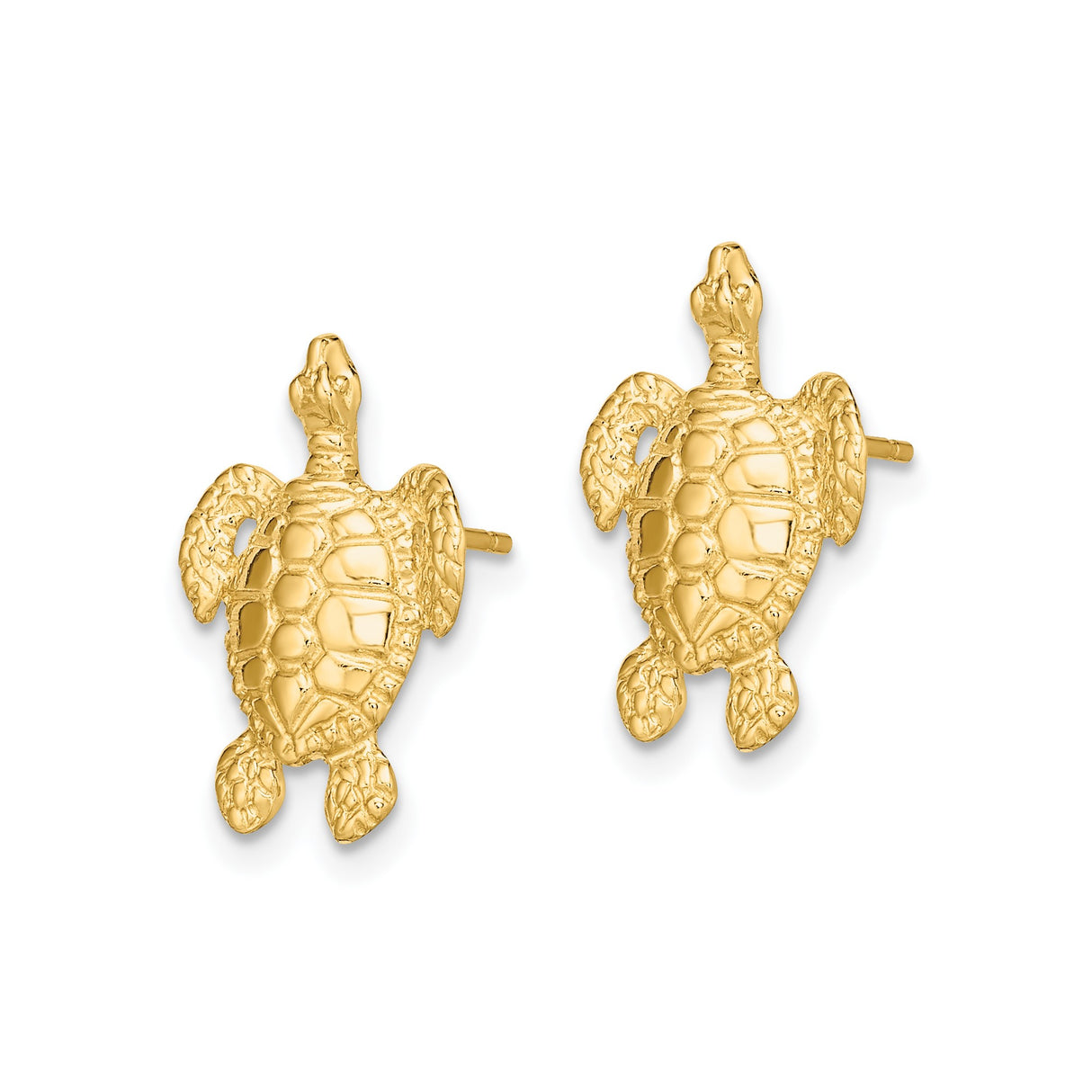 14k Yellow Gold Turtle Stud Earrings with Polished Finish and Textured Accents