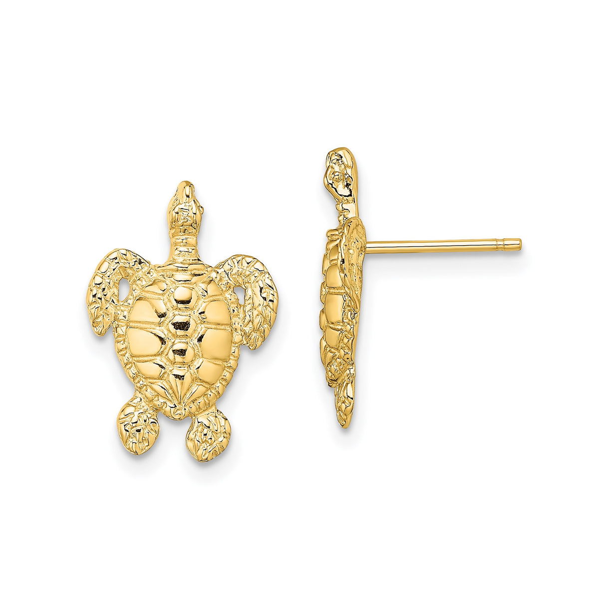 14k Yellow Gold Turtle Stud Earrings with Polished Finish and Textured Accents