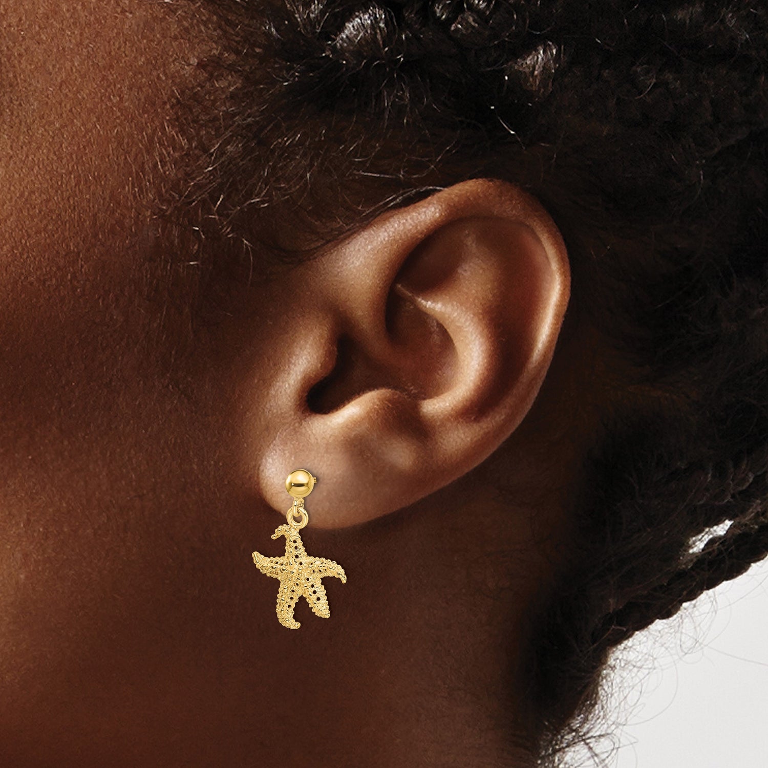 14k Yellow Gold Starfish Dangle Earrings, Ocean-Inspired Nautical Drop Jewelry for Women