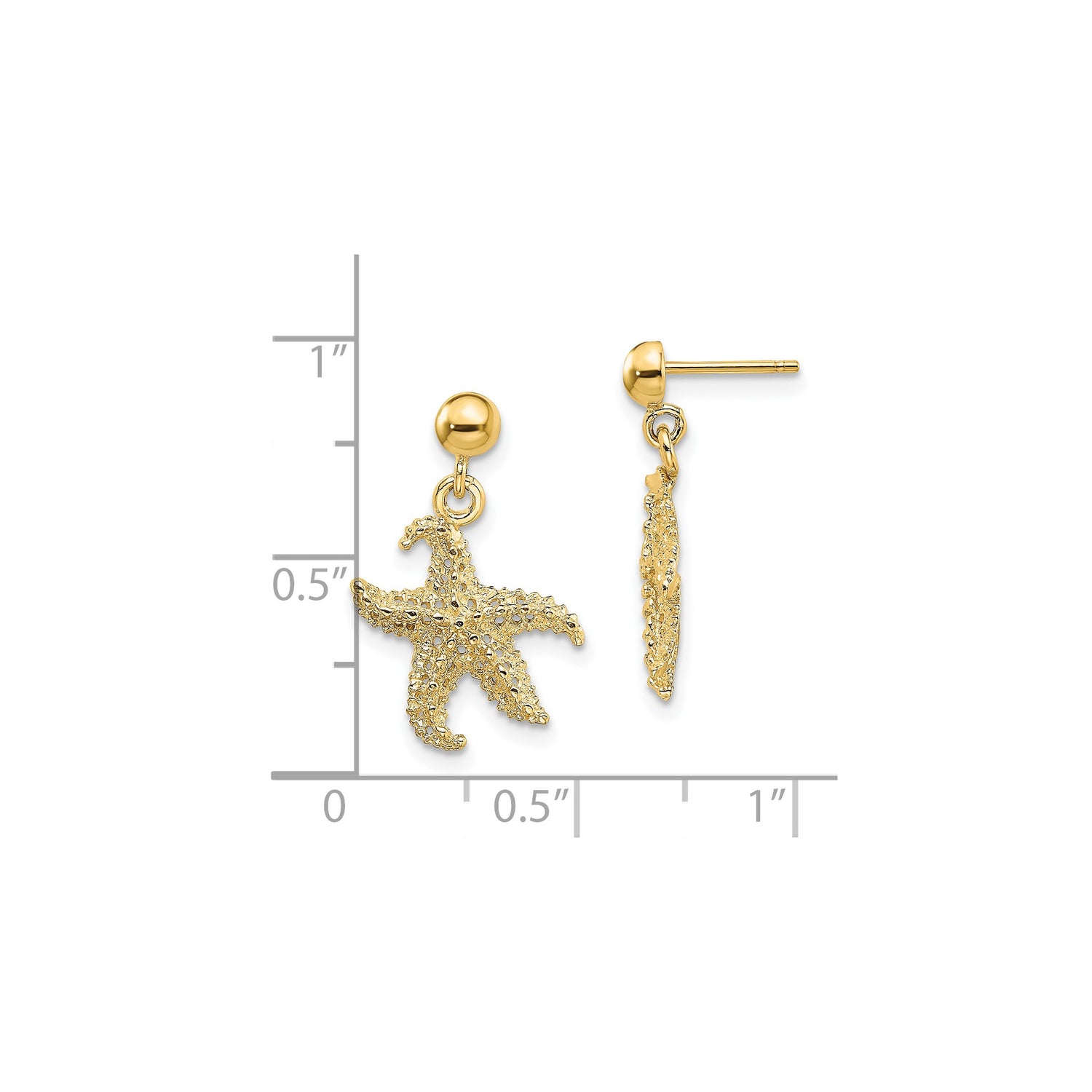 14k Yellow Gold Starfish Dangle Earrings, Ocean-Inspired Nautical Drop Jewelry for Women