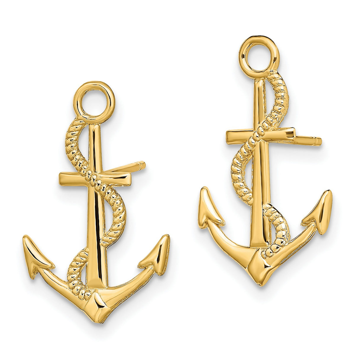 14k Yellow Gold Anchor Earrings with Rope Design, Nautical Christian Studs for Women