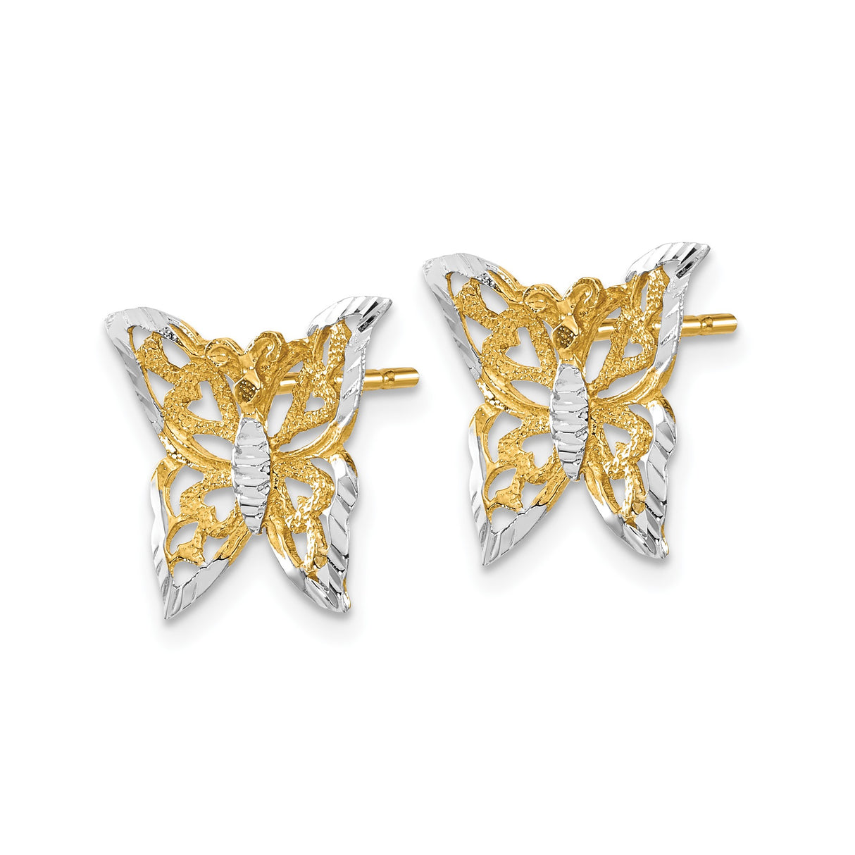 14k Yellow Gold Butterfly Stud Earrings with Cutout Design and Heart Motif for Women