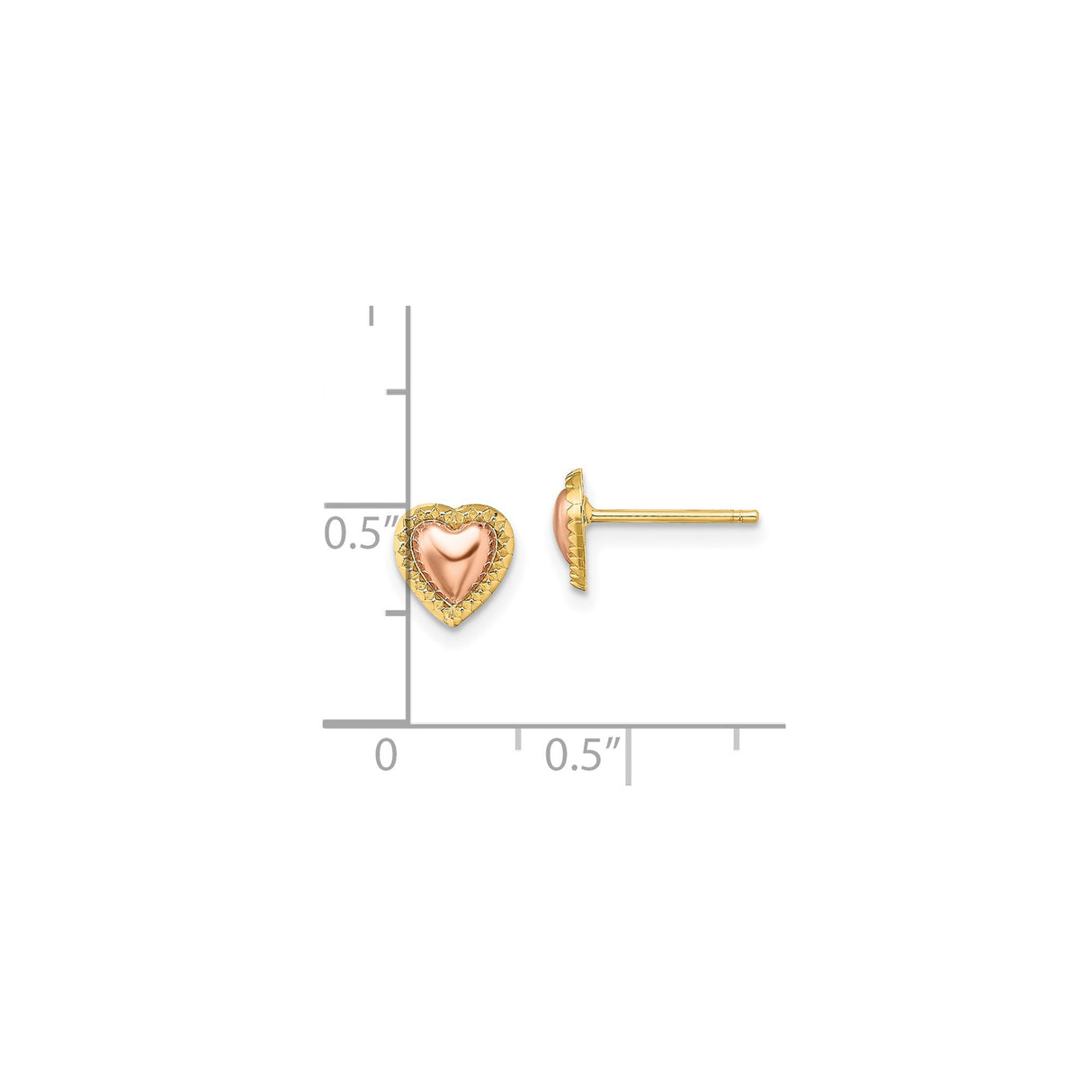 14k Two-Tone Gold Heart Shaped Stud Earrings with Rose and Yellow Gold for Women
