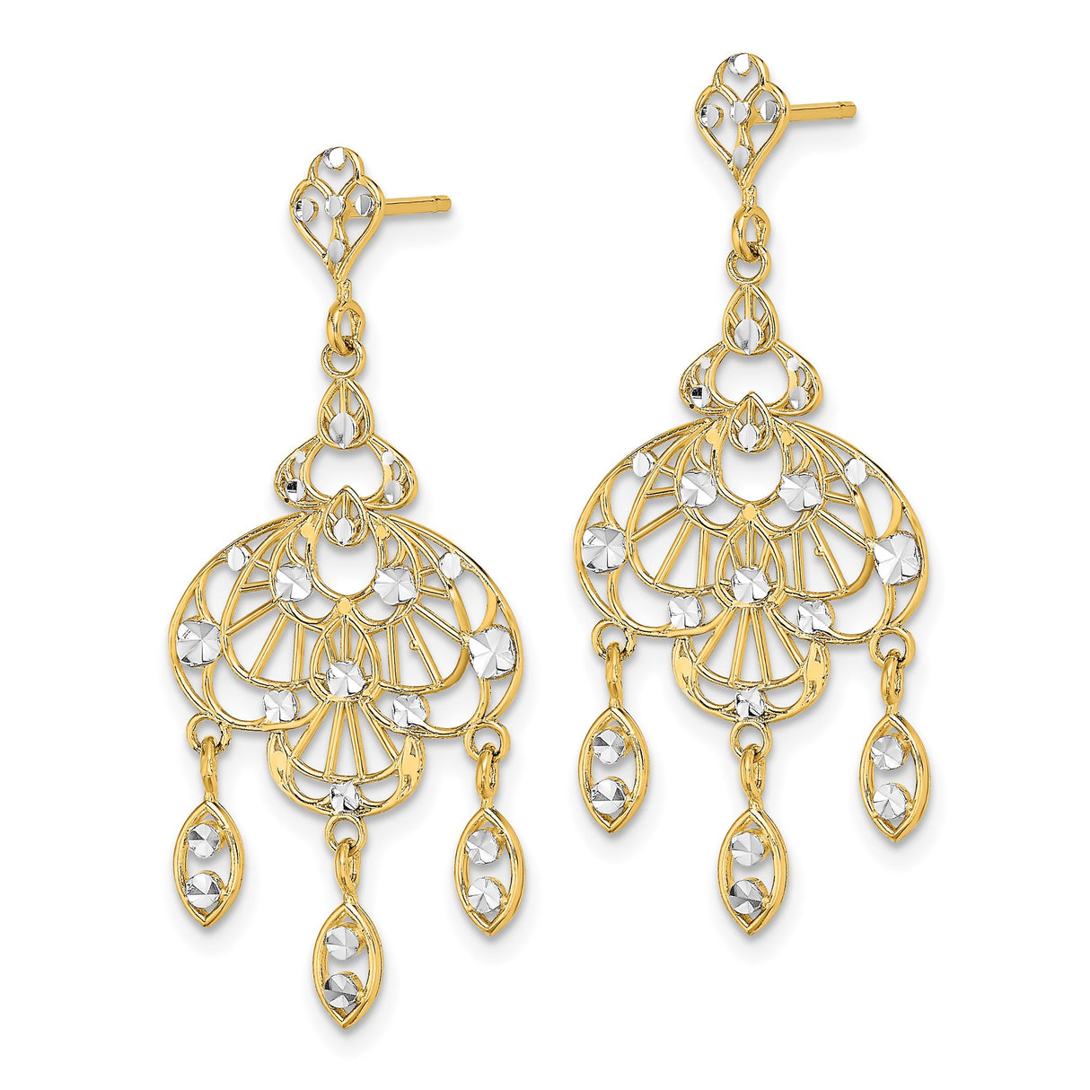 14k Yellow Gold Chandelier Drop Earrings with Teardrop Dangles and Filigree Design