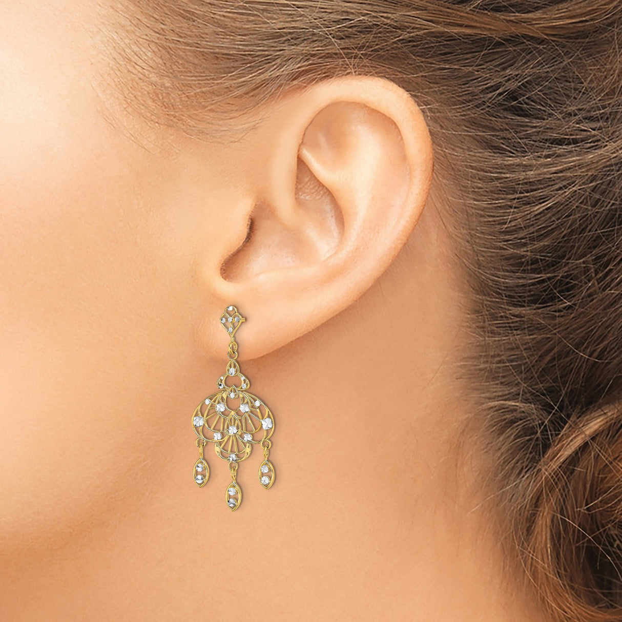 14k Yellow Gold Chandelier Drop Earrings with Teardrop Dangles and Filigree Design