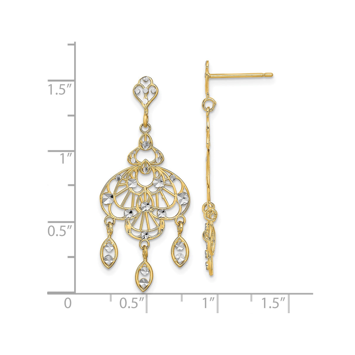 14k Yellow Gold Chandelier Drop Earrings with Teardrop Dangles and Filigree Design