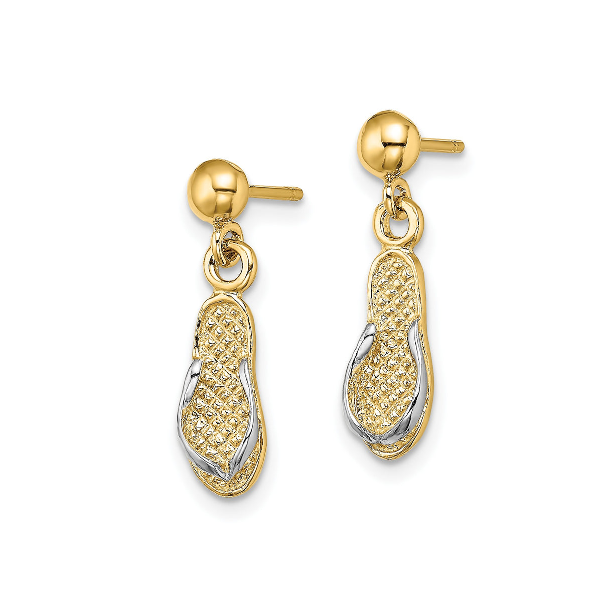 14k Yellow Gold Flip Flop Charm Earrings, Beach Theme Dangle Design with Leverback Closure