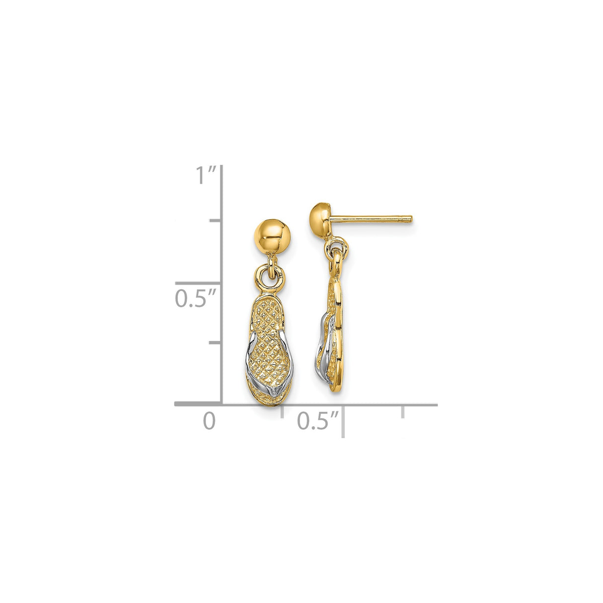 14k Yellow Gold Flip Flop Charm Earrings, Beach Theme Dangle Design with Leverback Closure