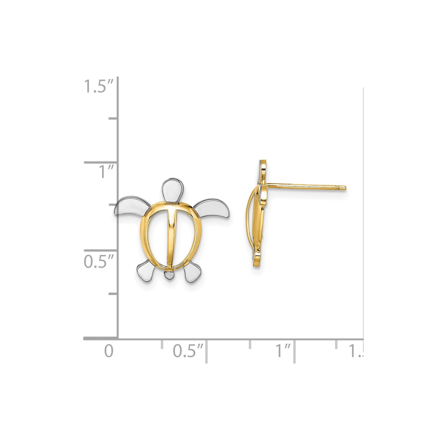 14k Yellow Gold Turtle Stud Earrings, Open Design, Polished Finish, Ocean Nature Theme