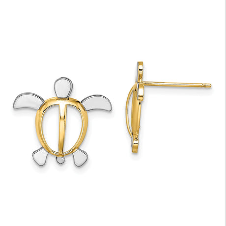 14k Yellow Gold Turtle Stud Earrings, Open Design, Polished Finish, Ocean Nature Theme