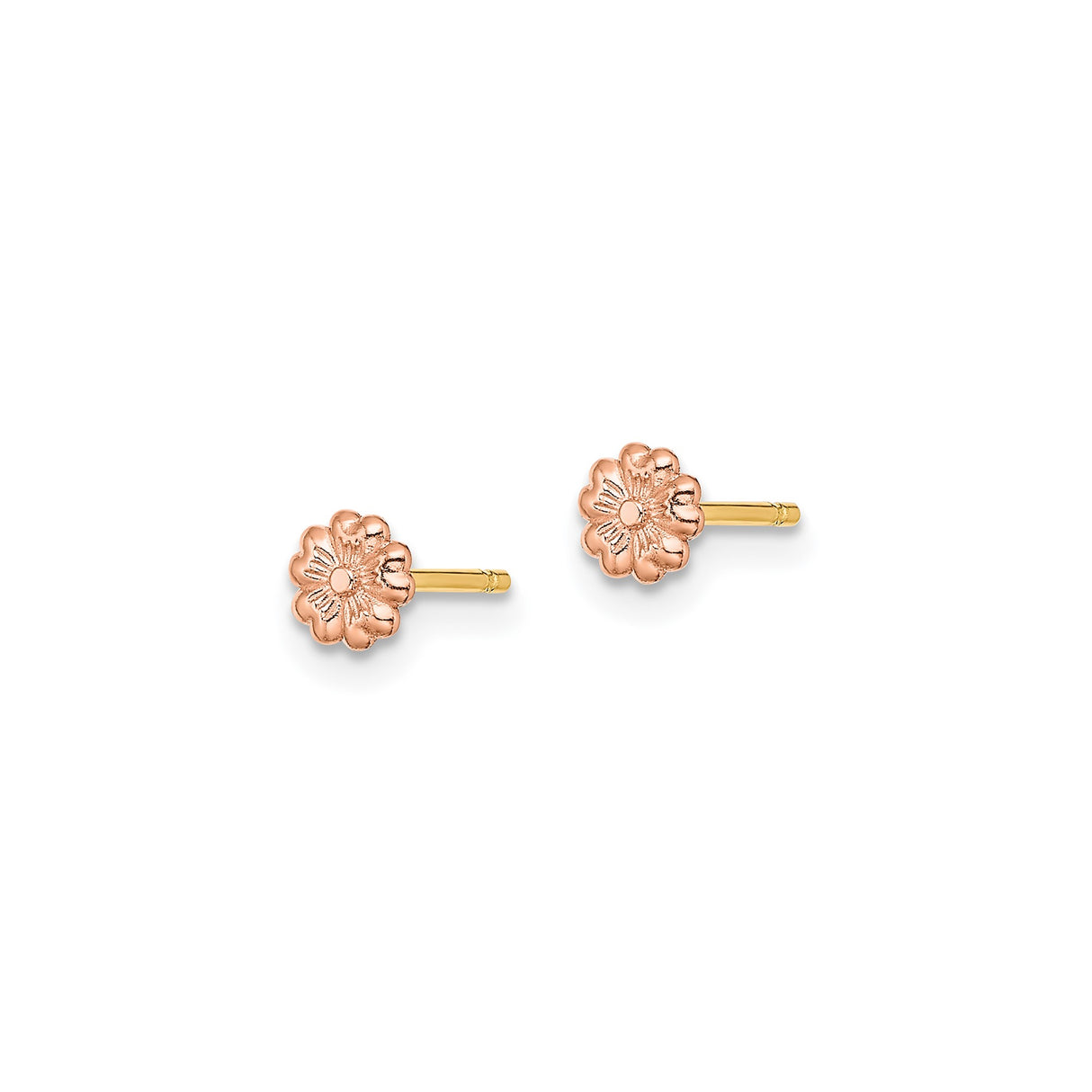 14k Two-Tone Gold Flower Stud Earrings with Rose Gold Floral Design for Women