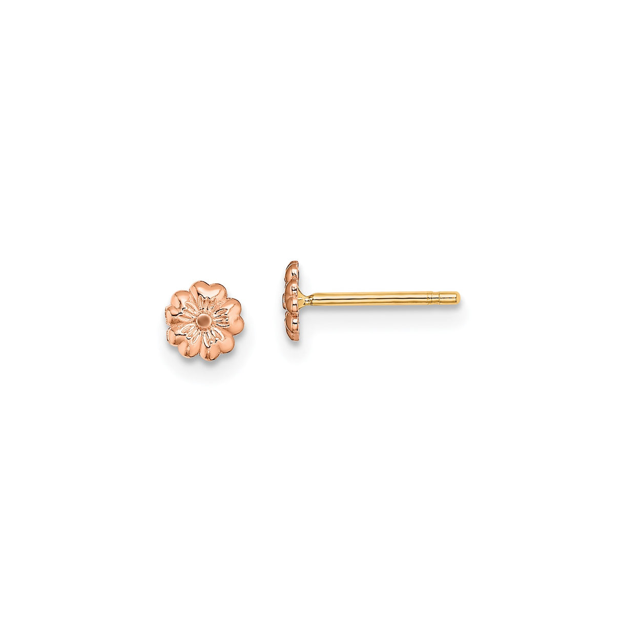 14k Two-Tone Gold Flower Stud Earrings with Rose Gold Floral Design for Women