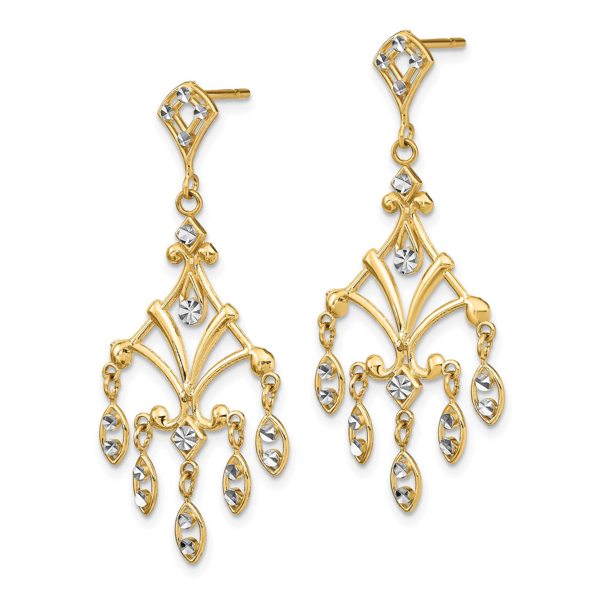 14k Yellow Gold Chandelier Earrings with Openwork Design and Diamond-Cut Accents