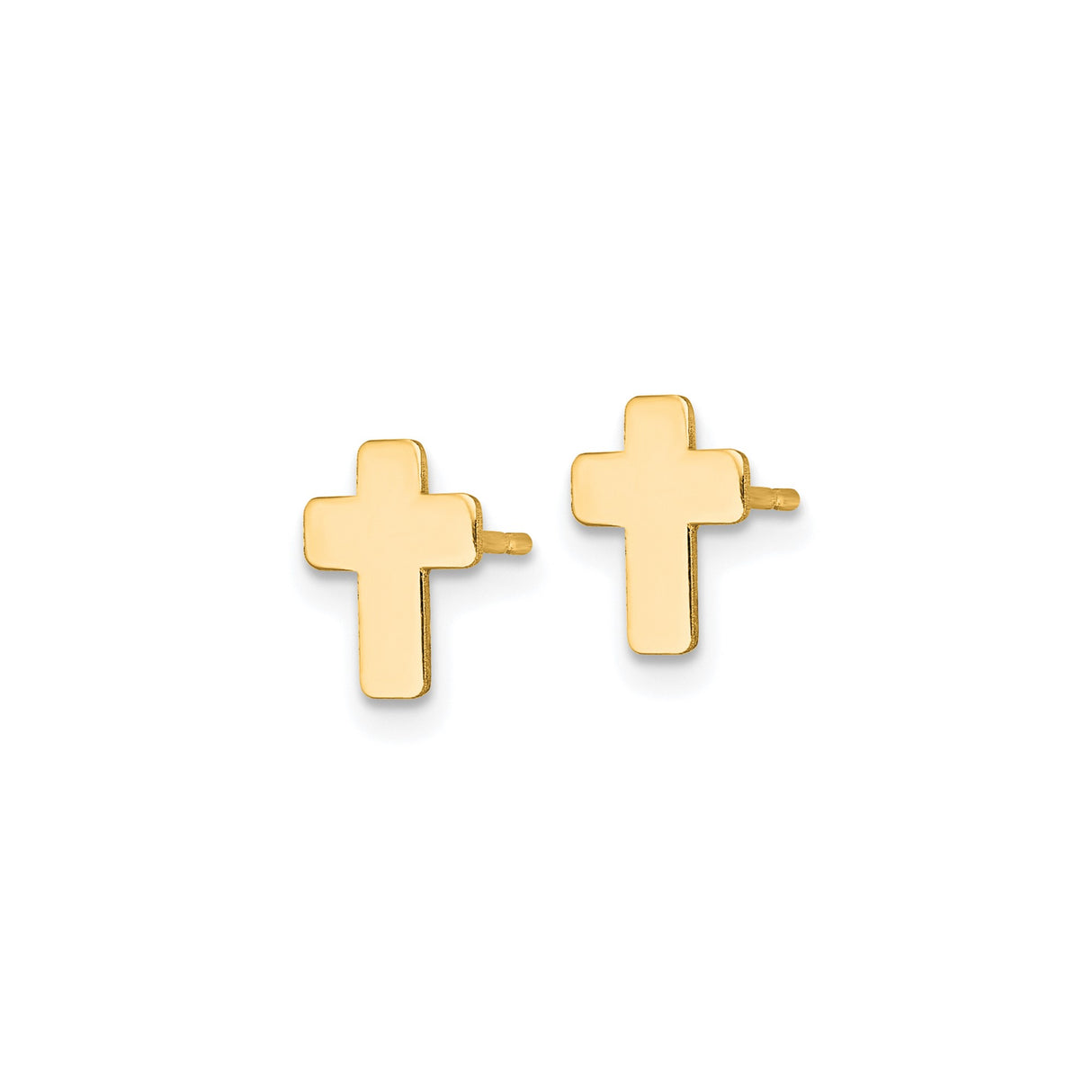 14k Yellow Gold Cross Stud Earrings, Minimalist Christian Design, Polished Finish