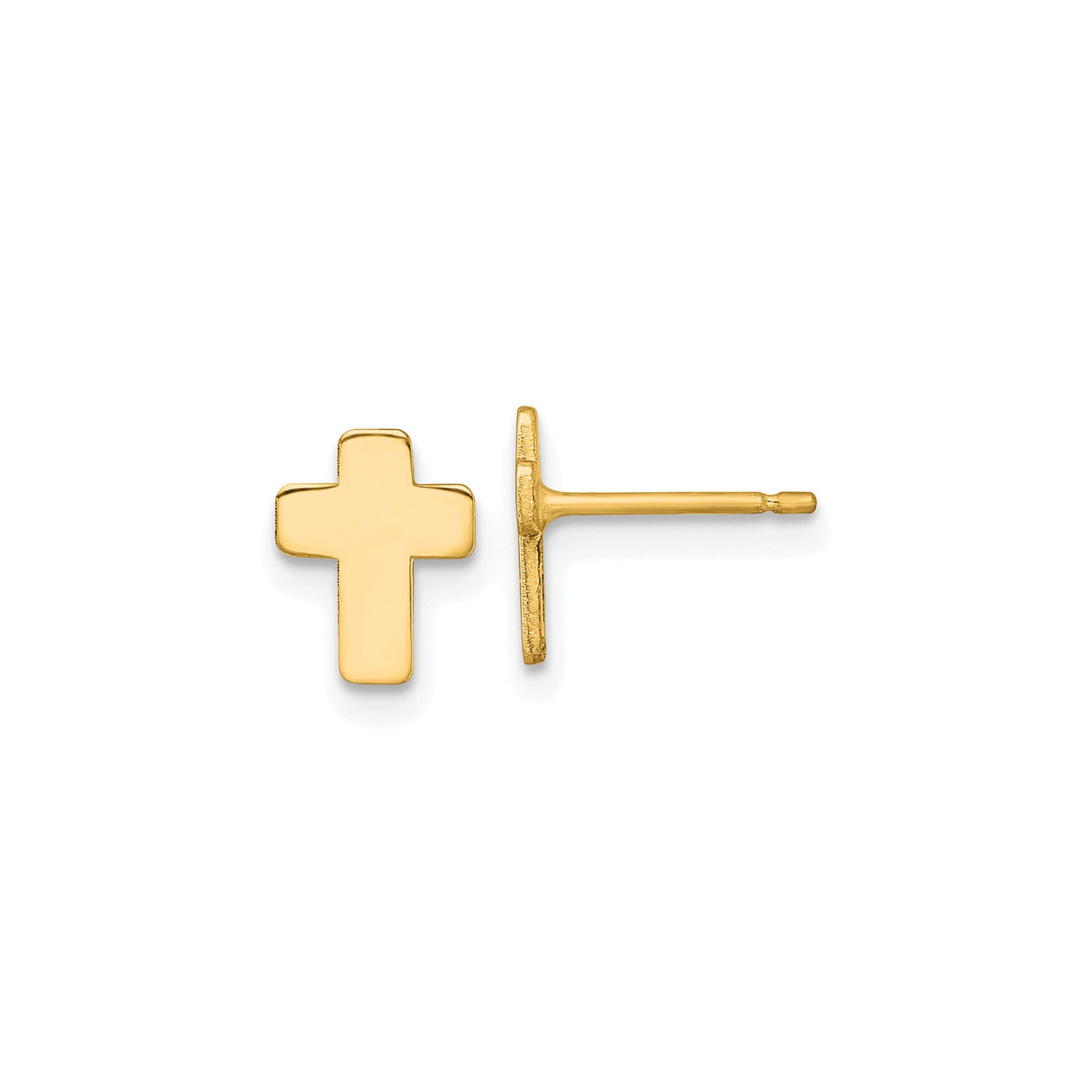 14k Yellow Gold Cross Stud Earrings, Minimalist Christian Design, Polished Finish