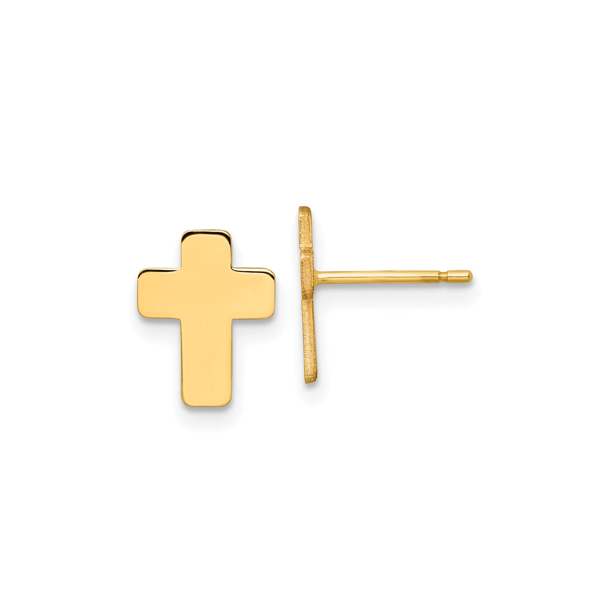 14k Yellow Gold Cross Stud Earrings, Polished Christian Faith Jewelry for Women and Unisex Wear