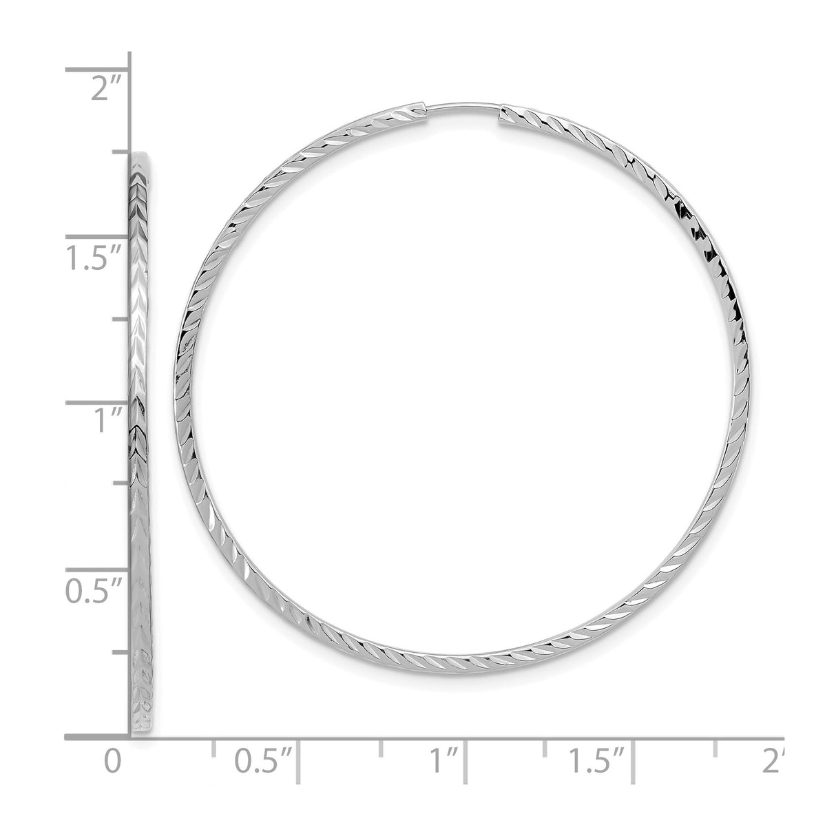 14k White Gold Hoop Earrings, High Polish with Chevron Pattern, Lightweight Minimalist Design
