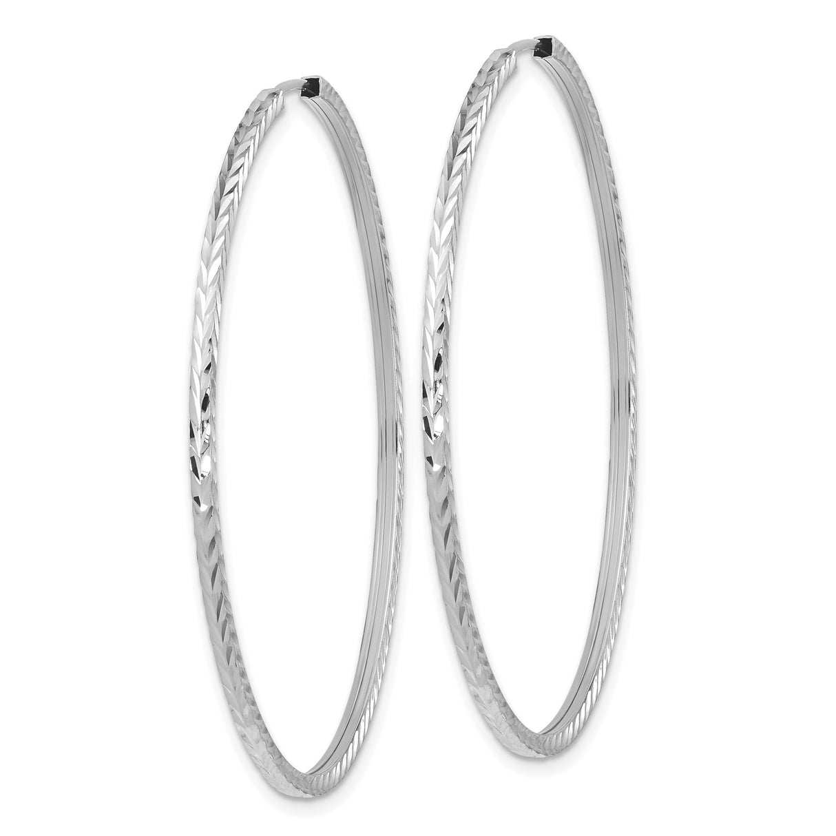 14k White Gold Hoop Earrings with Diamond Cut Textured Design, Lightweight Endless Style