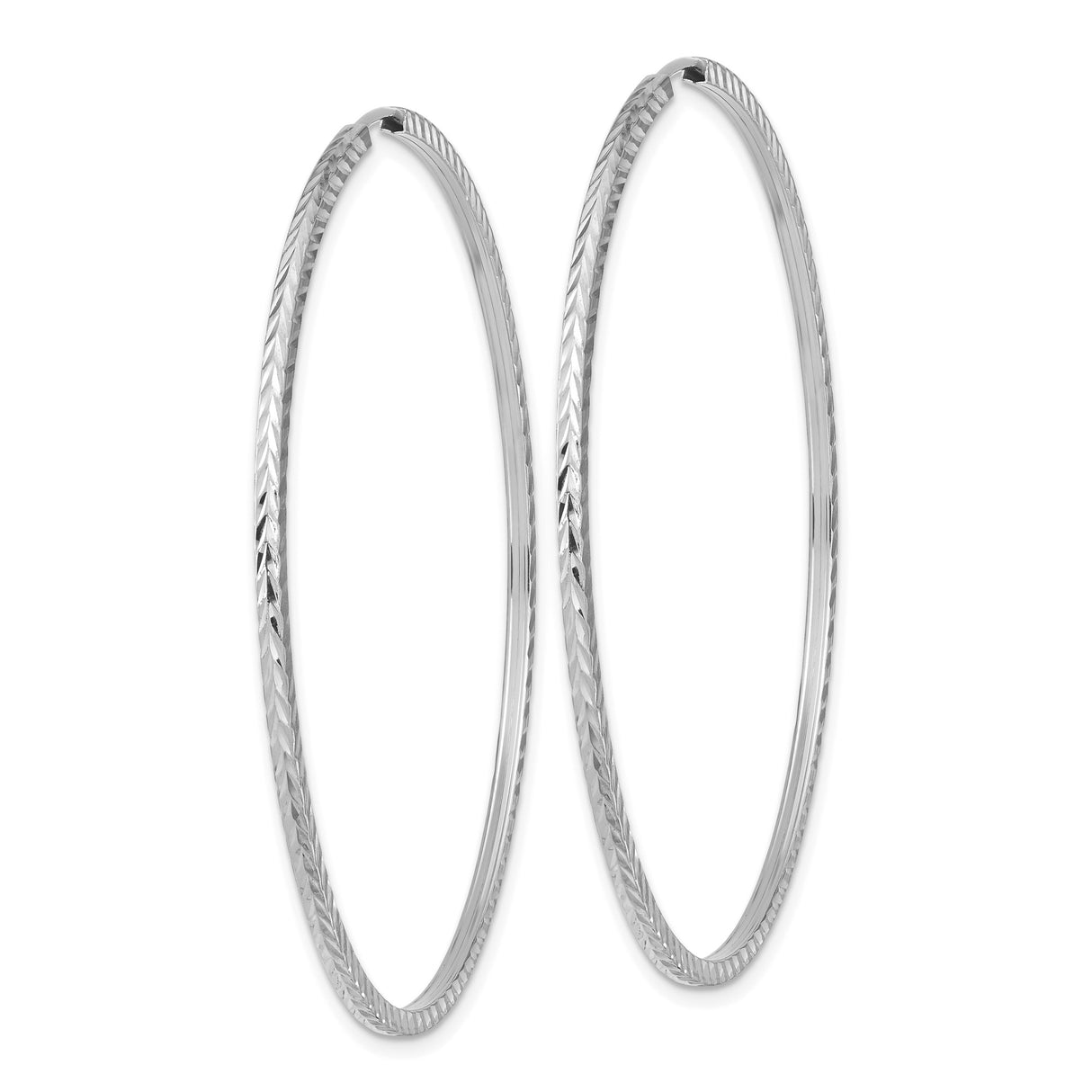 14k White Gold Hoop Earrings, Large Textured Chevron Pattern Diamond Cut Hoops for Women