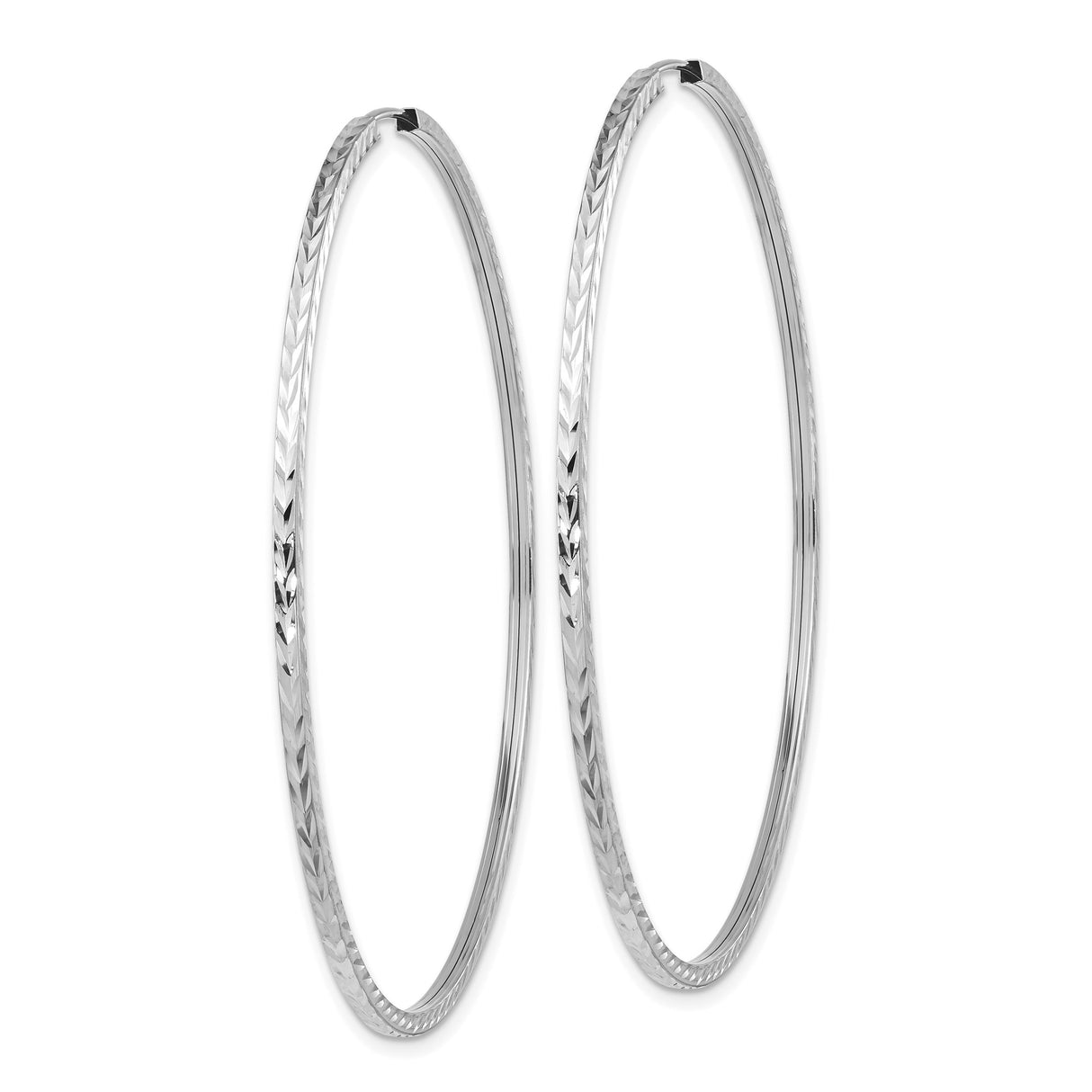 14k White Gold Hoop Earrings, Textured Diamond-Cut Chevron Pattern, Lightweight Modern Style
