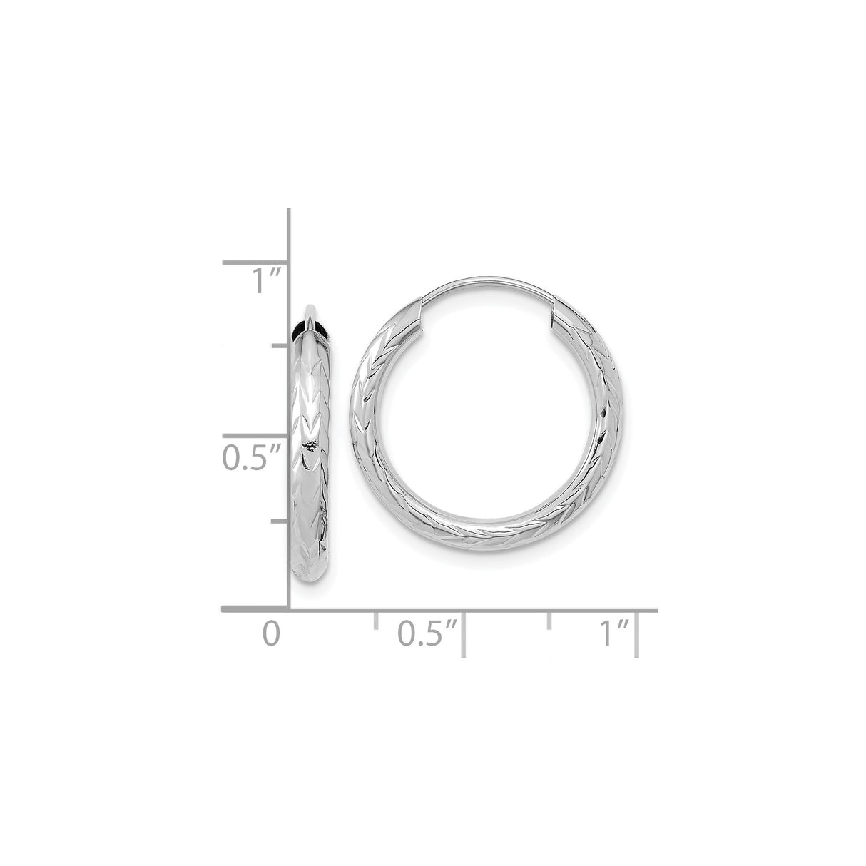 14k White Gold Hoop Earrings with Polished Finish and Chevron Design