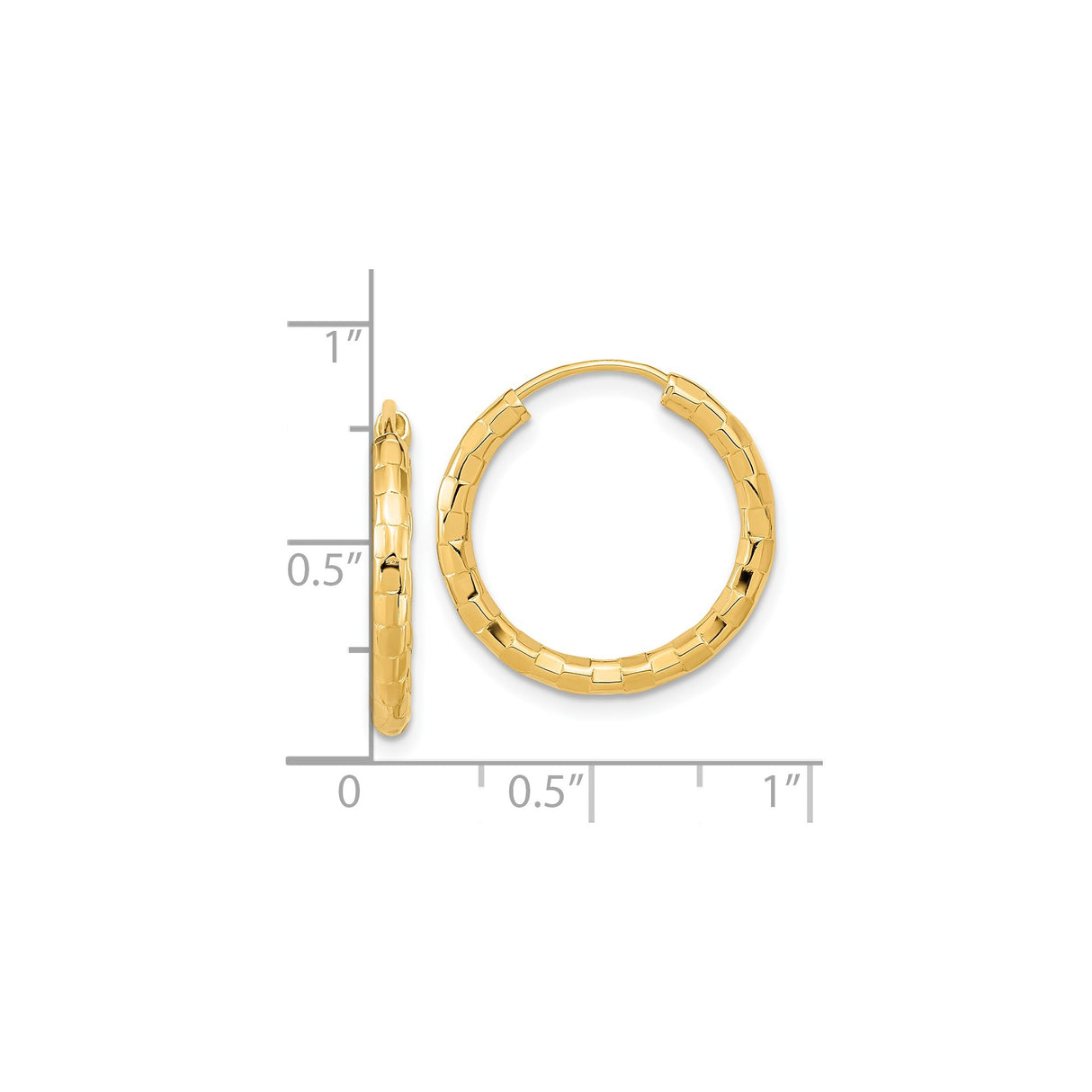 14k Yellow Gold Hoop Earrings, Textured Link Style Medium Hoops for Women