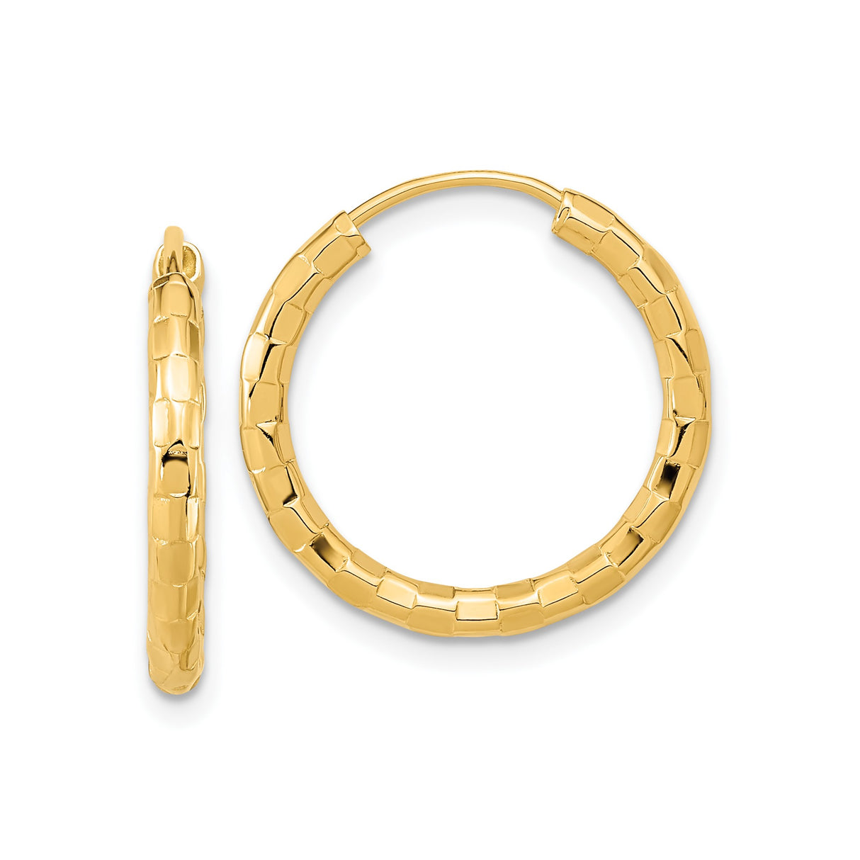 14k Yellow Gold Hoop Earrings, Textured Link Style Medium Hoops for Women