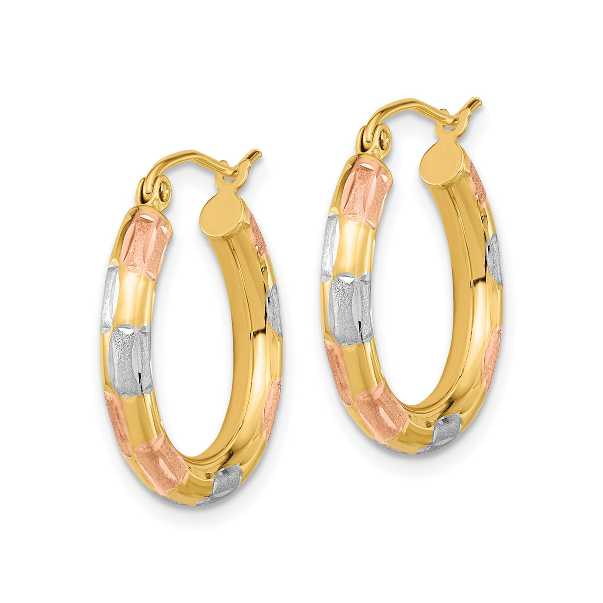 14k Tri-Color Gold Hoop Earrings, Polished Finish, Lightweight Medium Hoops for Women