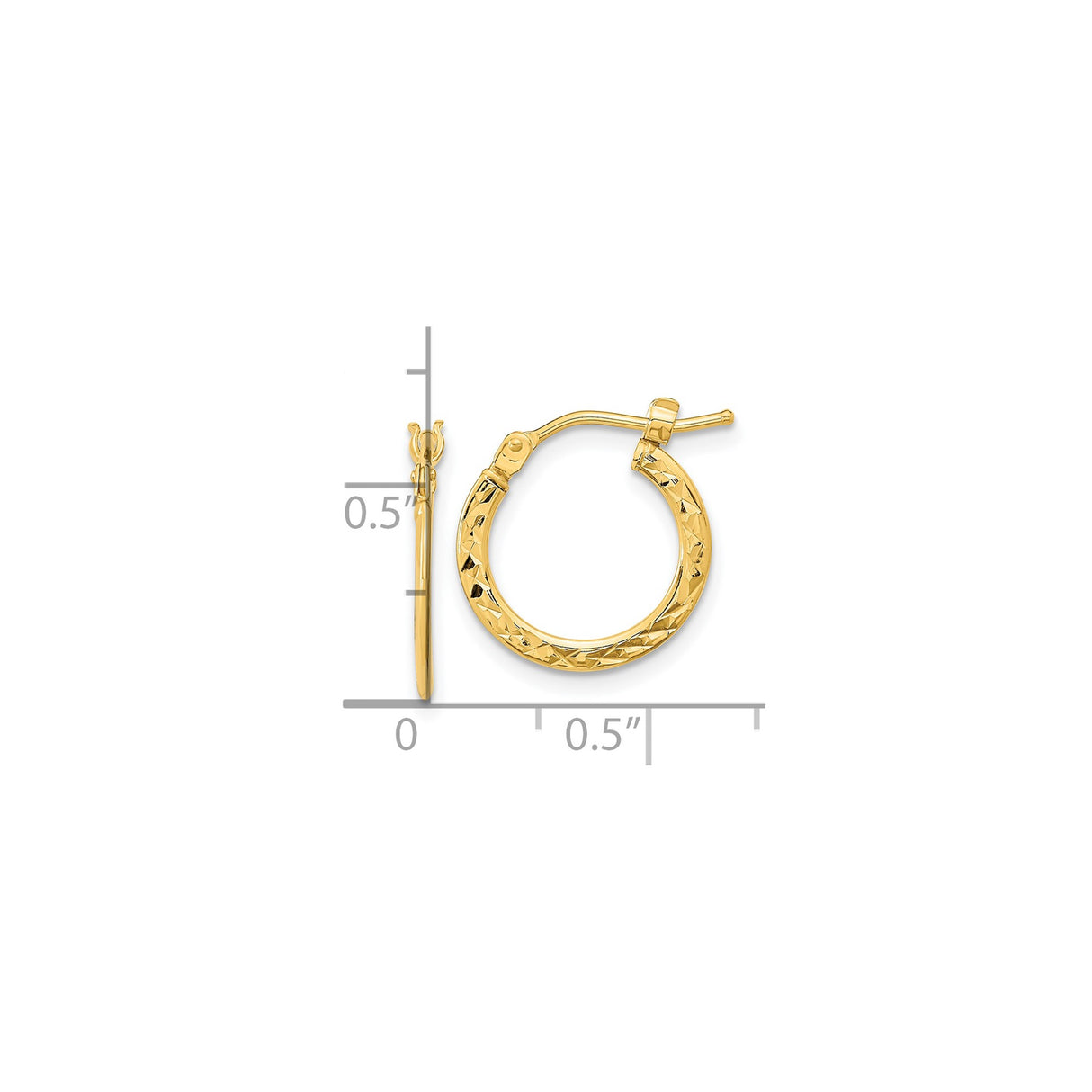 14k Yellow Gold Hoop Earrings, Diamond Cut Textured Round Hoops, Lightweight Minimalist Design