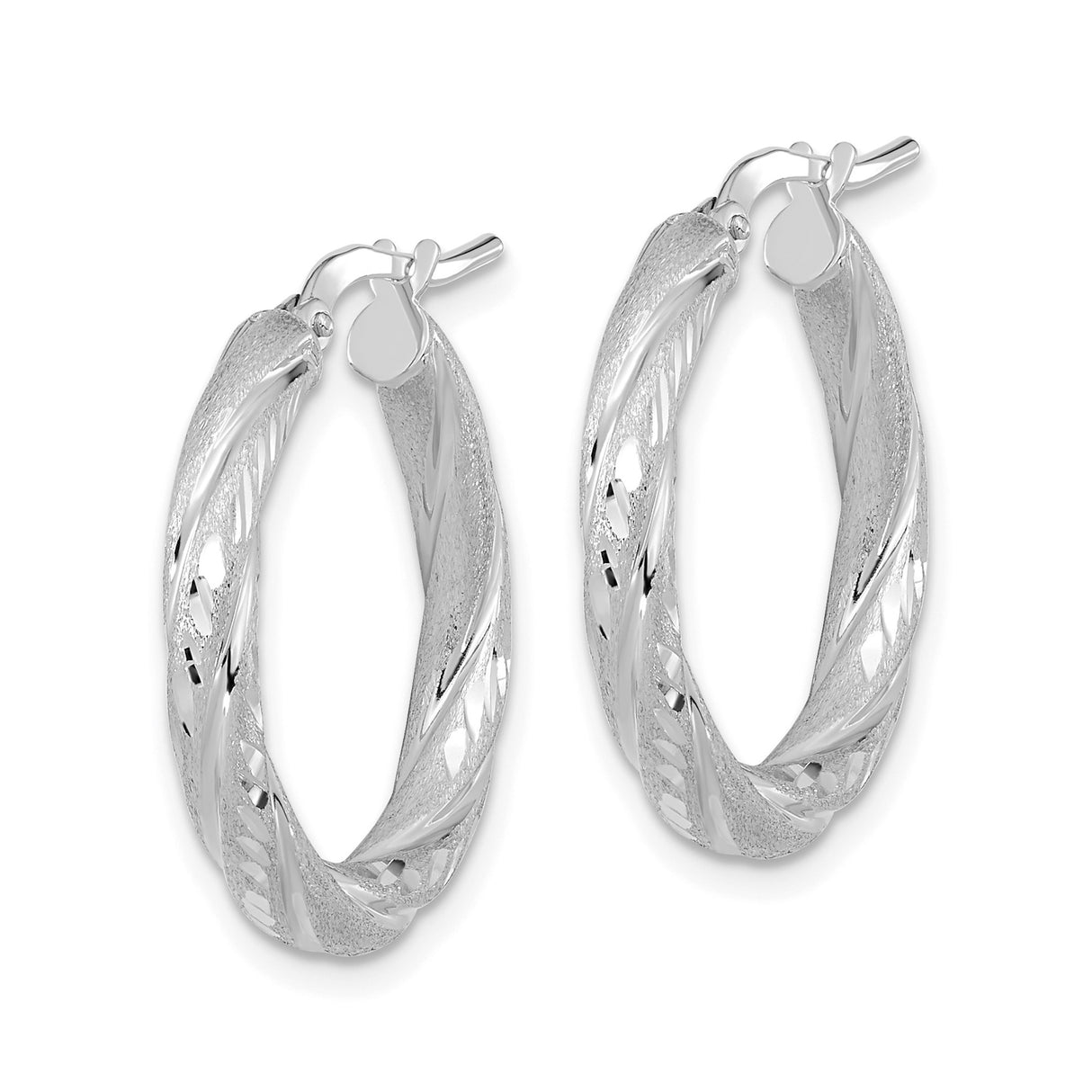 14k White Gold Hoop Earrings with Twisted Leaf Design, Lightweight Textured Finish