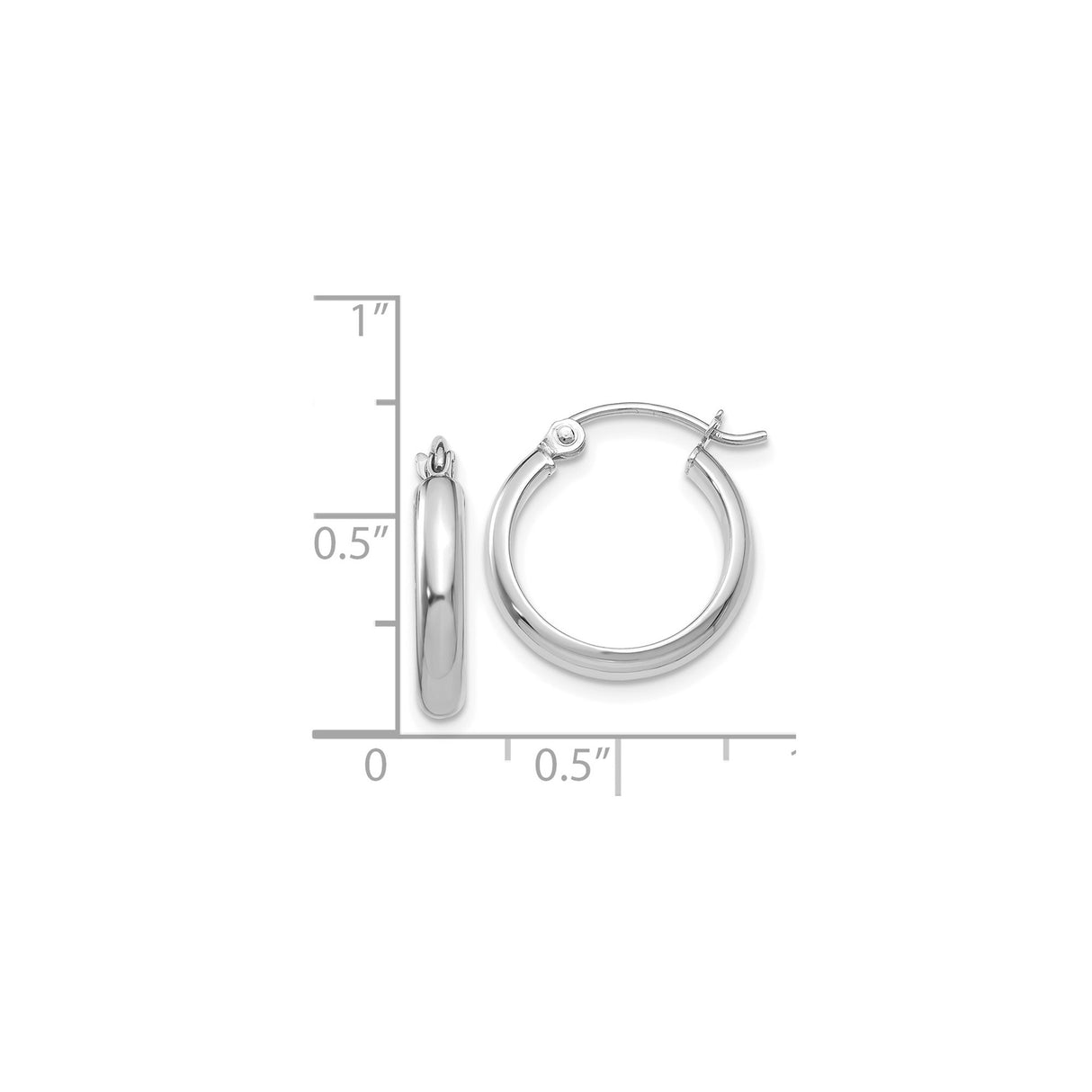 14k White Gold Hoop Earrings, Polished Round Tube Hoops with Hinged Backing, Minimalist Design