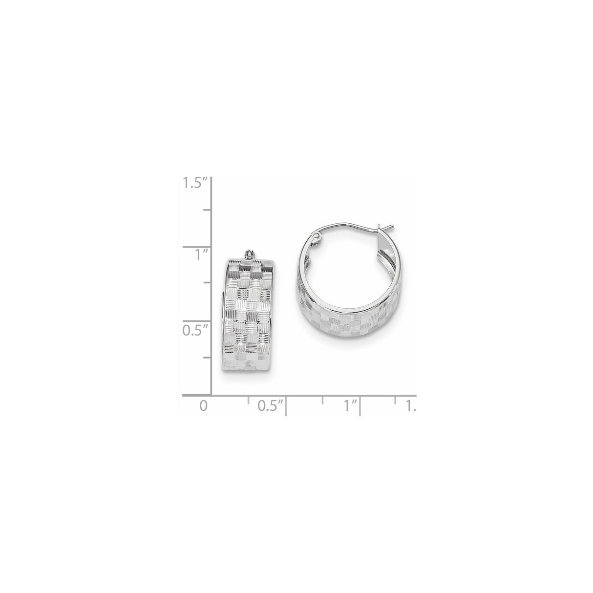 14k White Gold Hoop Earrings with Rectangular Drop and Basketweave Texture