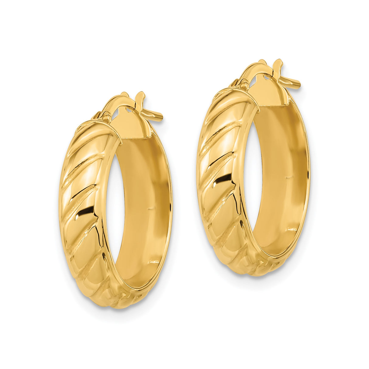 14k Yellow Gold Hoop Earrings with Polished Twisted Design, Lightweight Classic Style for Women