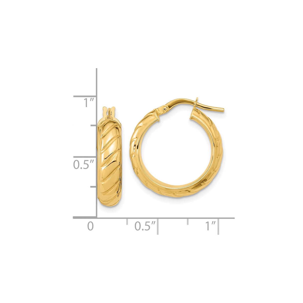 14k Yellow Gold Hoop Earrings with Polished Twisted Design, Lightweight Classic Style for Women