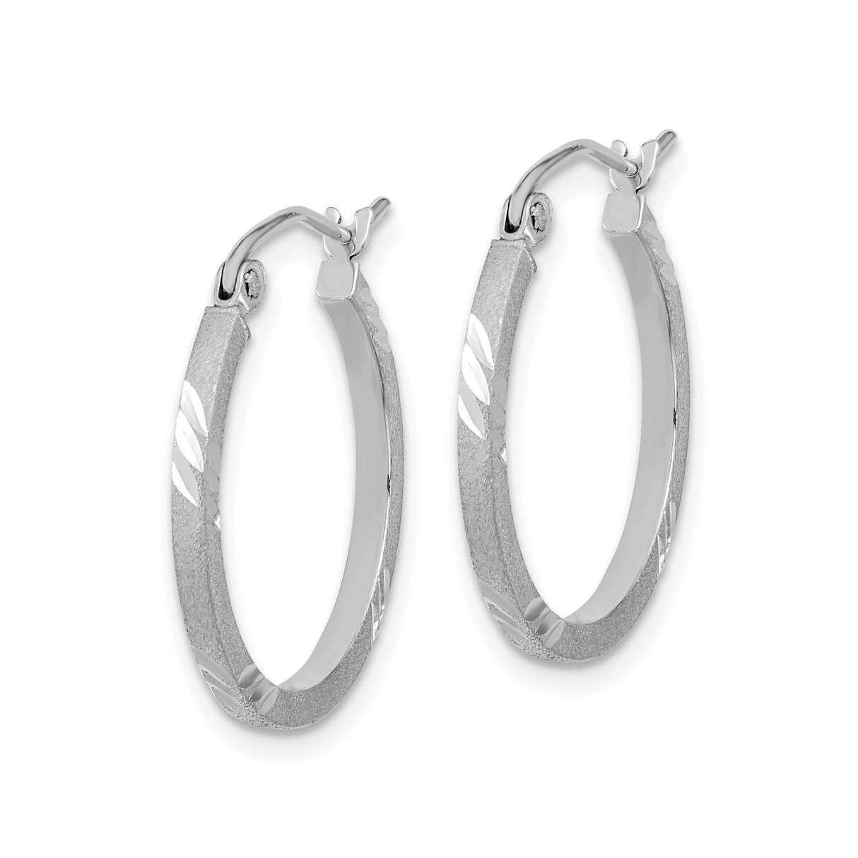 14k White Gold Hoop Earrings with Satin Finish and Polished Diagonal Cuts