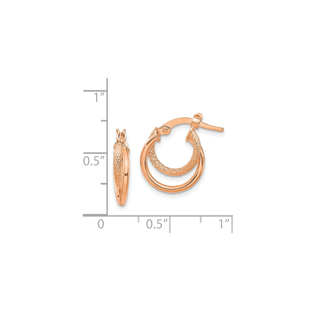 14k Rose Gold Double Hoop Earrings with Textured Diamond-Cut Pattern
