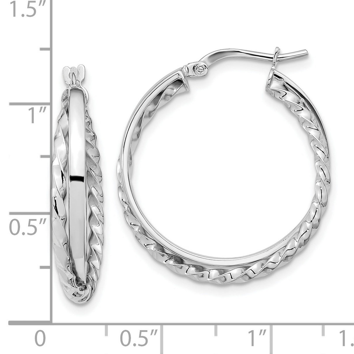 14k White Gold Twisted Hoop Earrings with Braided Design and High Polish Finish